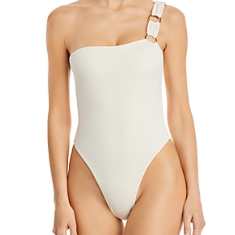 Joules de Sable One-Piece Swimsuit, Coconut. Off the shoulder One-Piece.